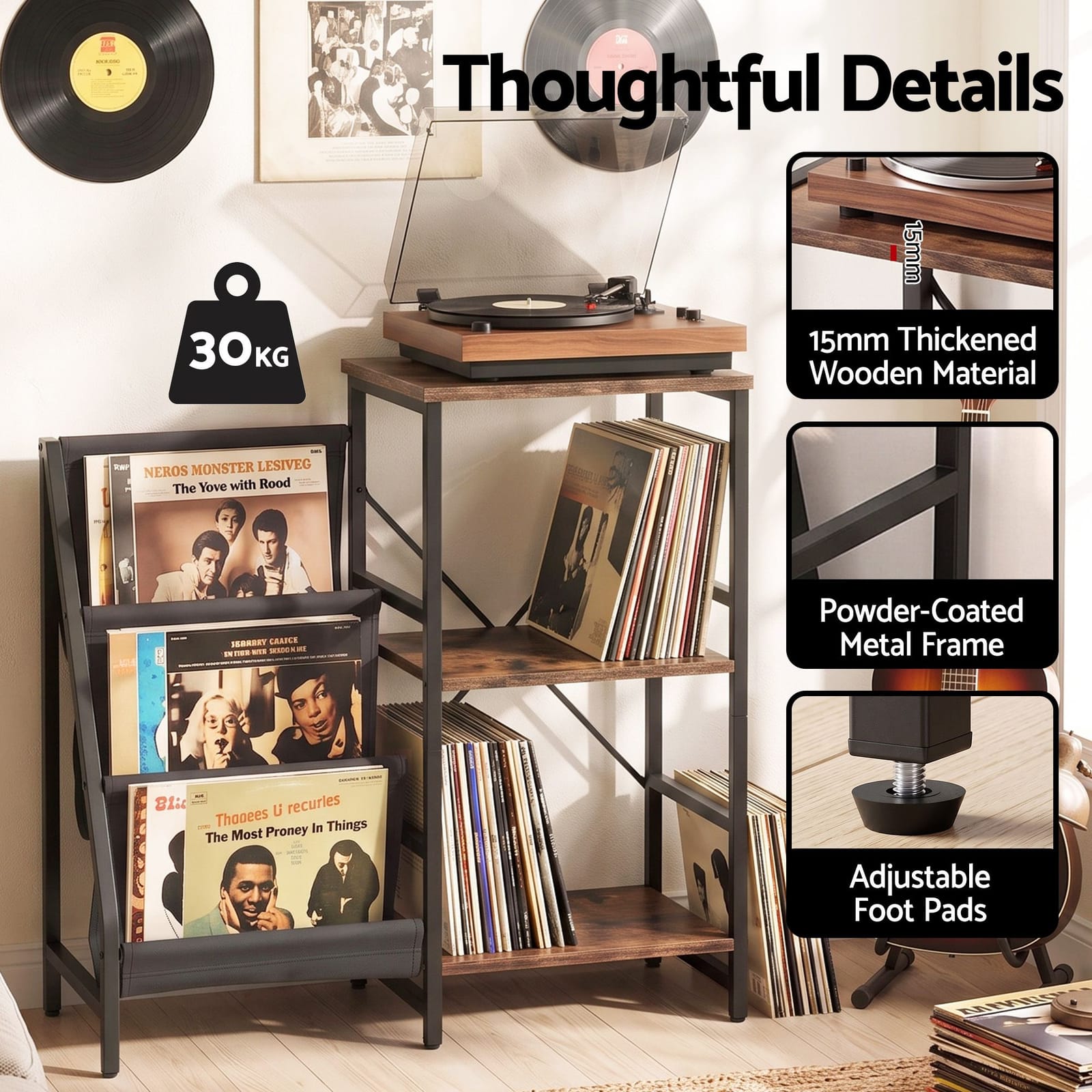 Record Player Stand With Storage 90x34x76cm