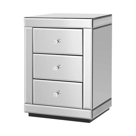 Mirrored Bedside table Drawers Furniture Mirror Glass Presia Silver