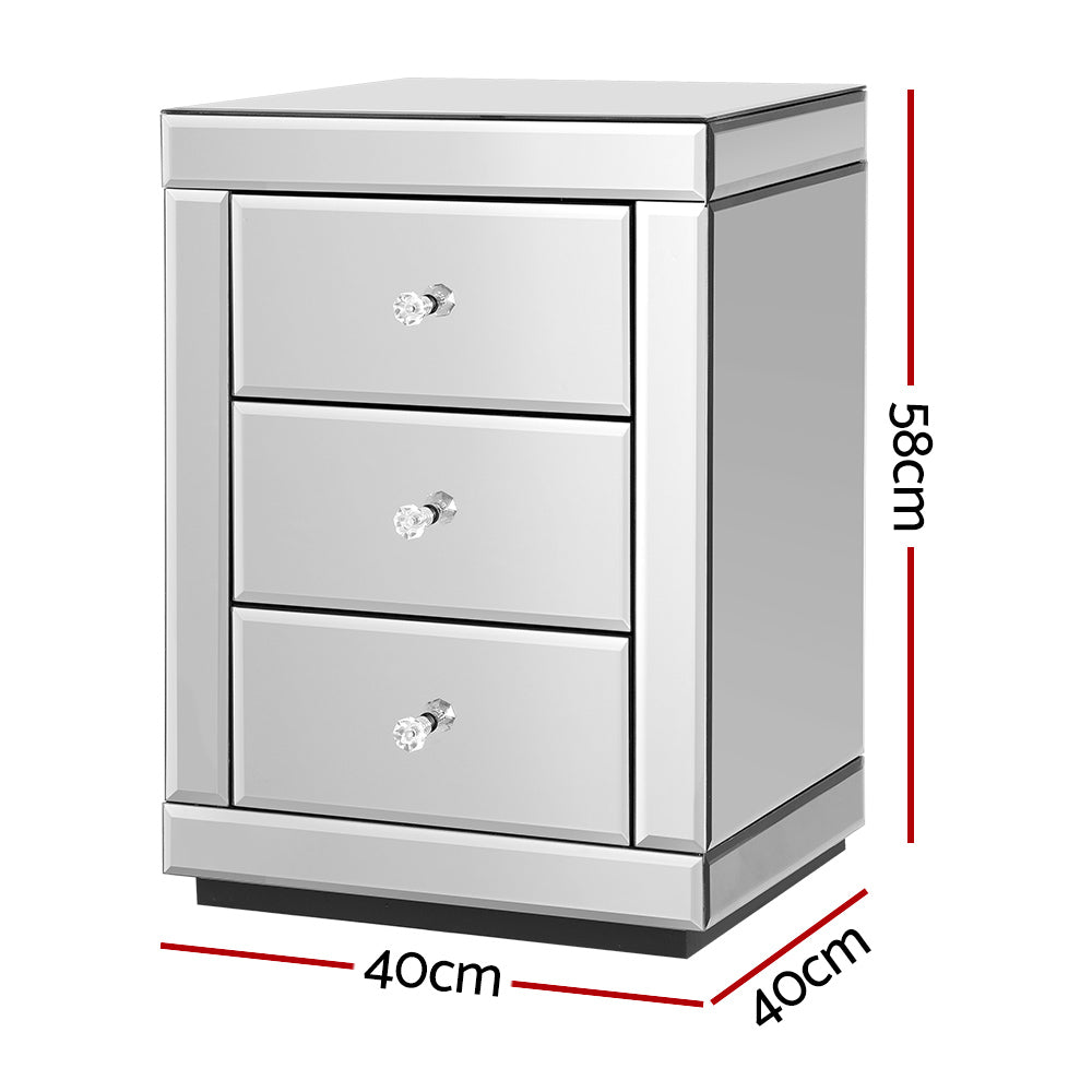 Mirrored Bedside table Drawers Furniture Mirror Glass Presia Silver
