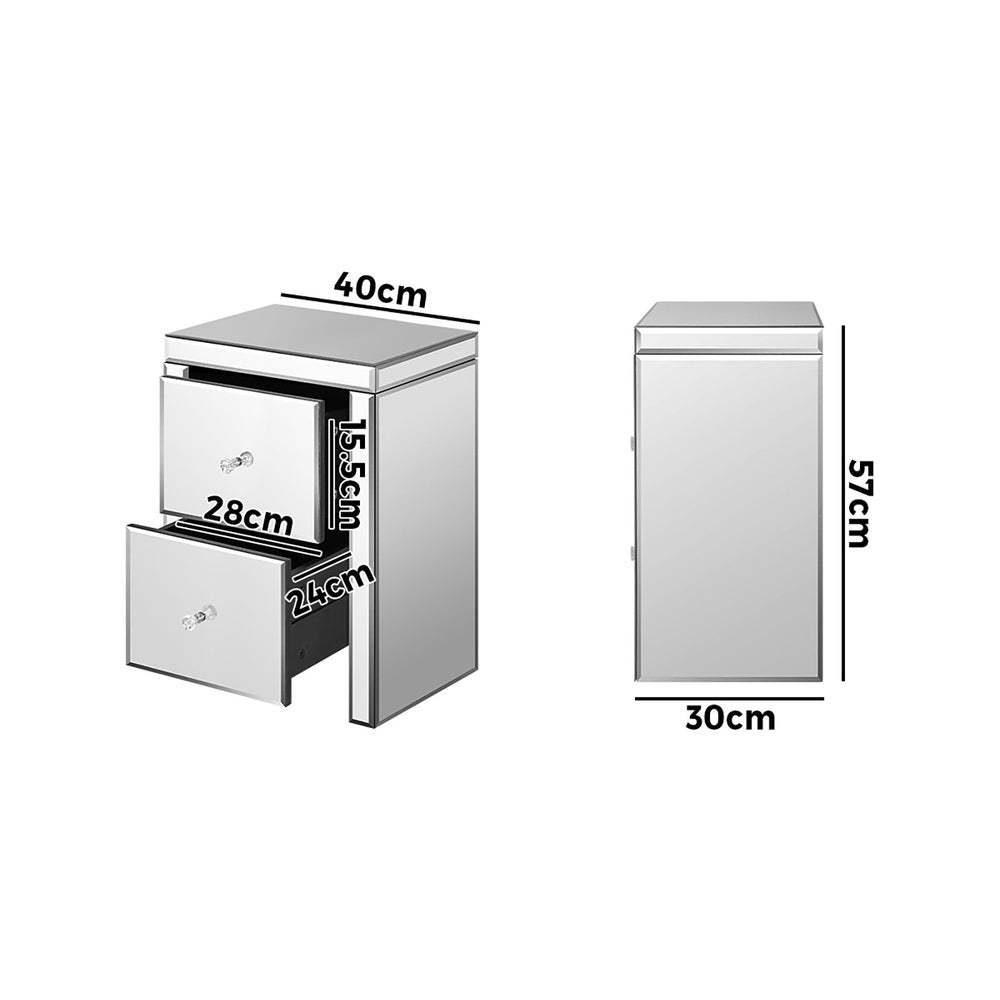 Bedside Table - Mirrored Bedside Table with 2 Drawers Home Storage Cabiner Nightstand End Table