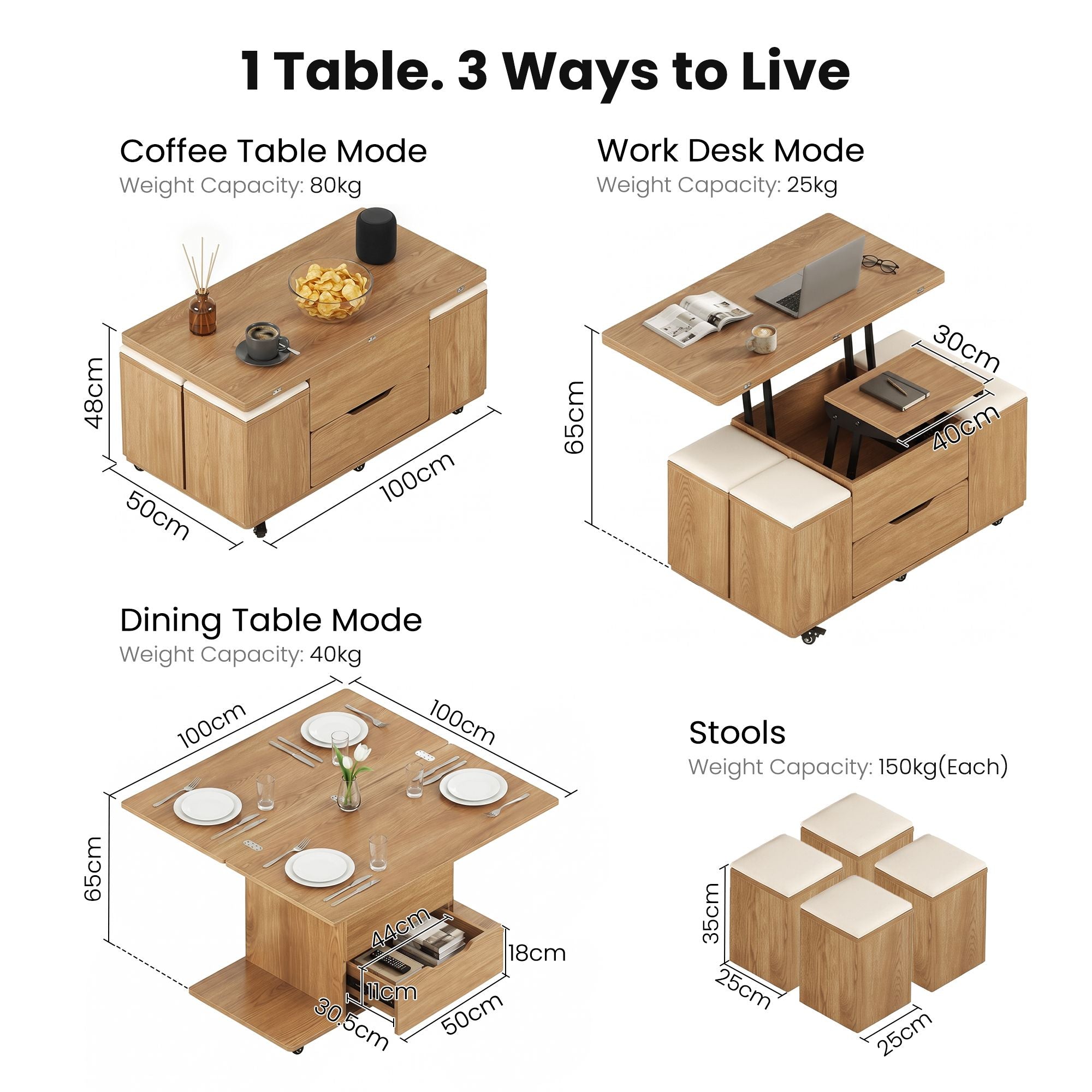 Lift Top Coffee Table With Storage 100x100cm