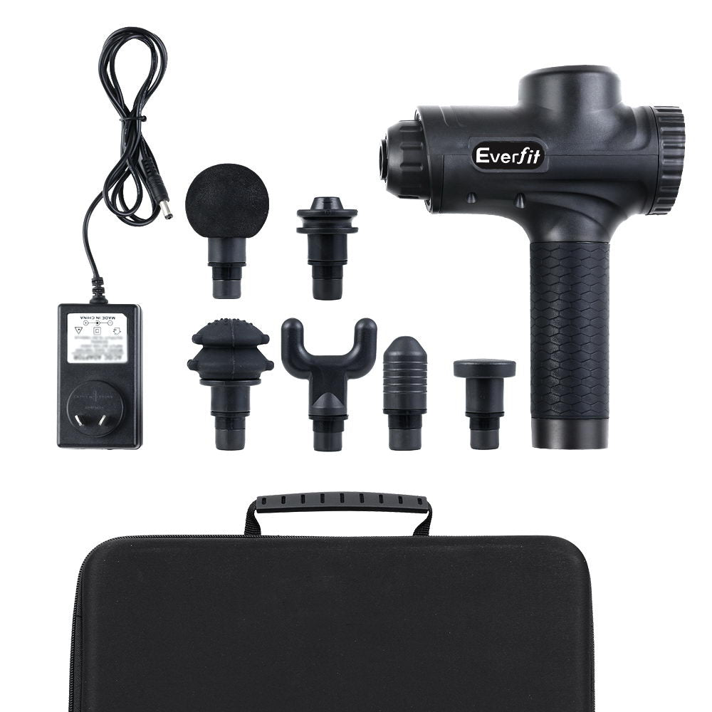 Massage Gun 30 Speed 6 Heads Vibration Muscle Massager Chargeable Black