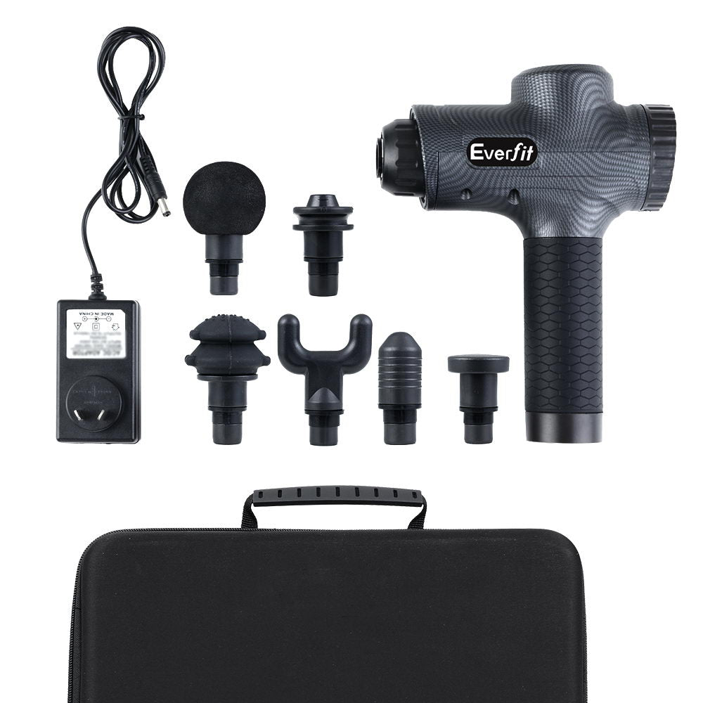 Massage Gun 30 Speed 6 Heads Vibration Muscle Massager Chargeable Grey