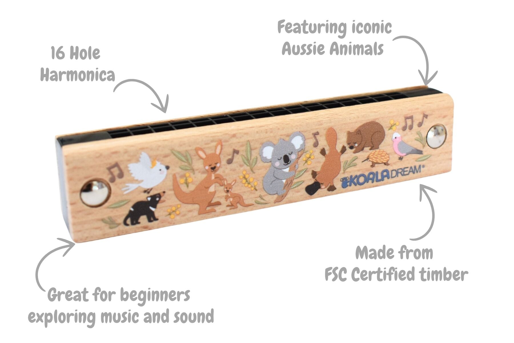 Wooden Harmonica Toy Instrument 13x2x2.5cm