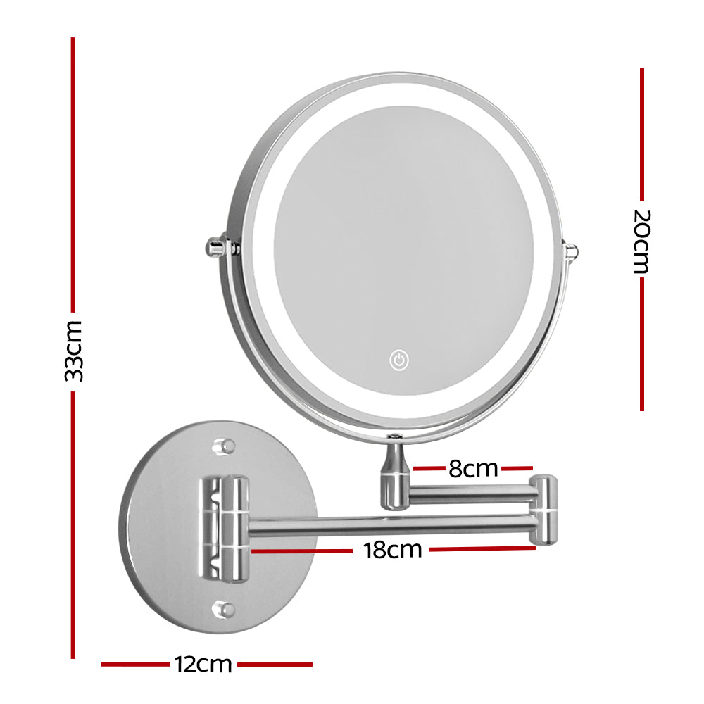 Extendable Makeup Mirror 10X Magnifying Double-Sided Bathroom Silver