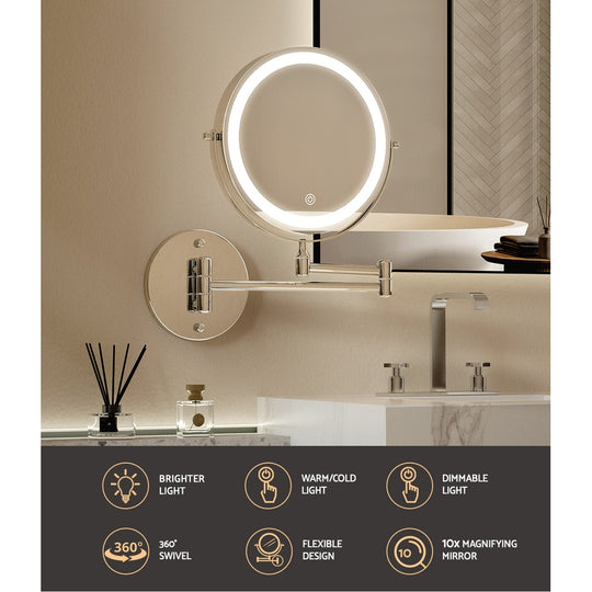 Extendable Makeup Mirror Double-Sided Bathroom Silver