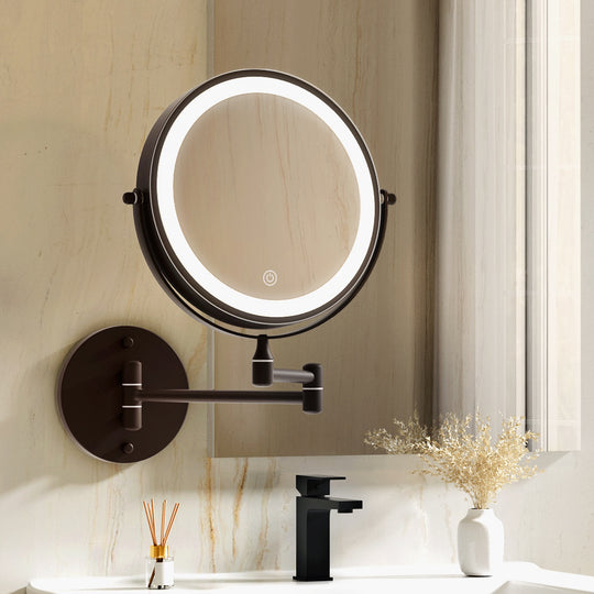 Brown colour - Extendable Makeup Mirror 10X Magnifying Double-Sided Bathroom Brown