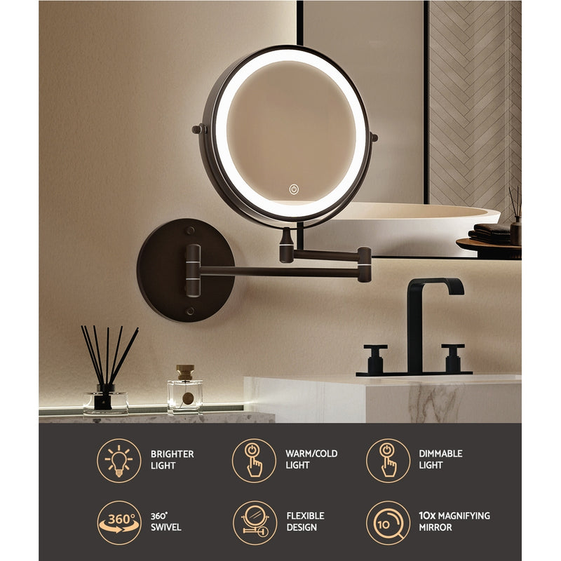 Extendable Makeup Mirror Double-Sided Bathroom Brown