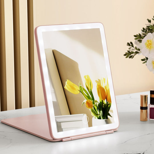 Compact Makeup Mirror W/ Led Light Portable Foldable Travel Beauty Pink, Pink colour