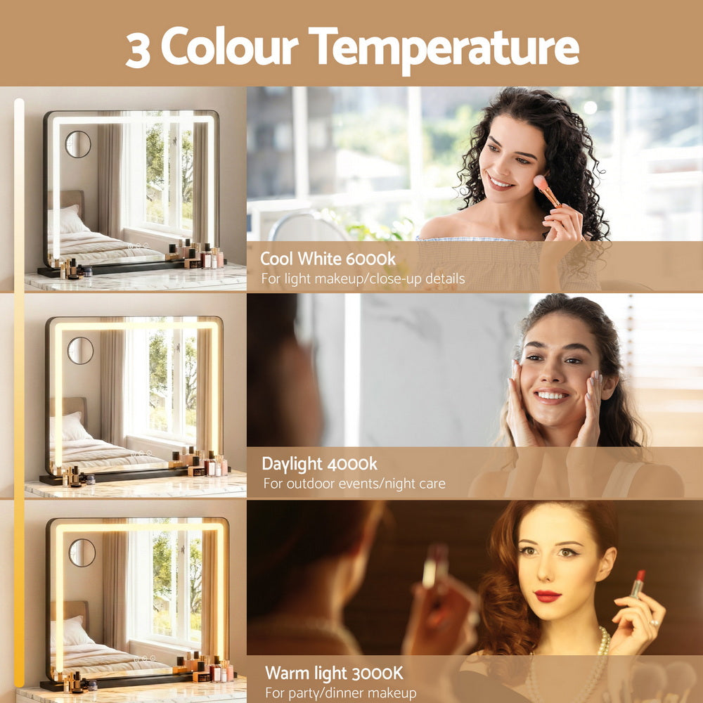 Makeup Mirror 60x50cm Hollywood Vanity with LED Light Tabletop Black