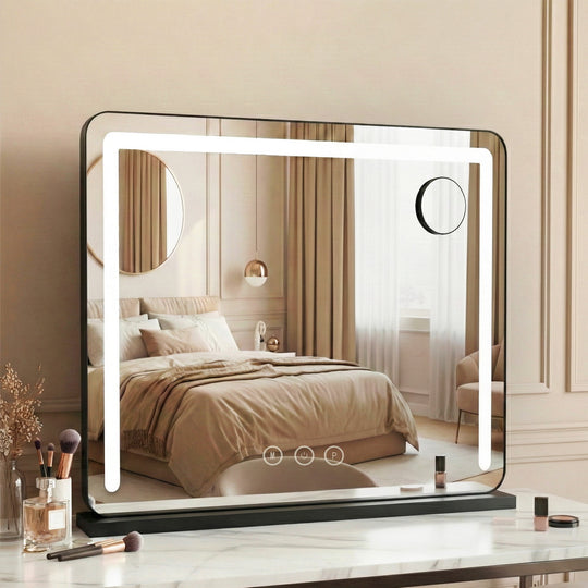 Makeup Mirror 60x50cm Hollywood Vanity with LED Light Tabletop Black, Black colour