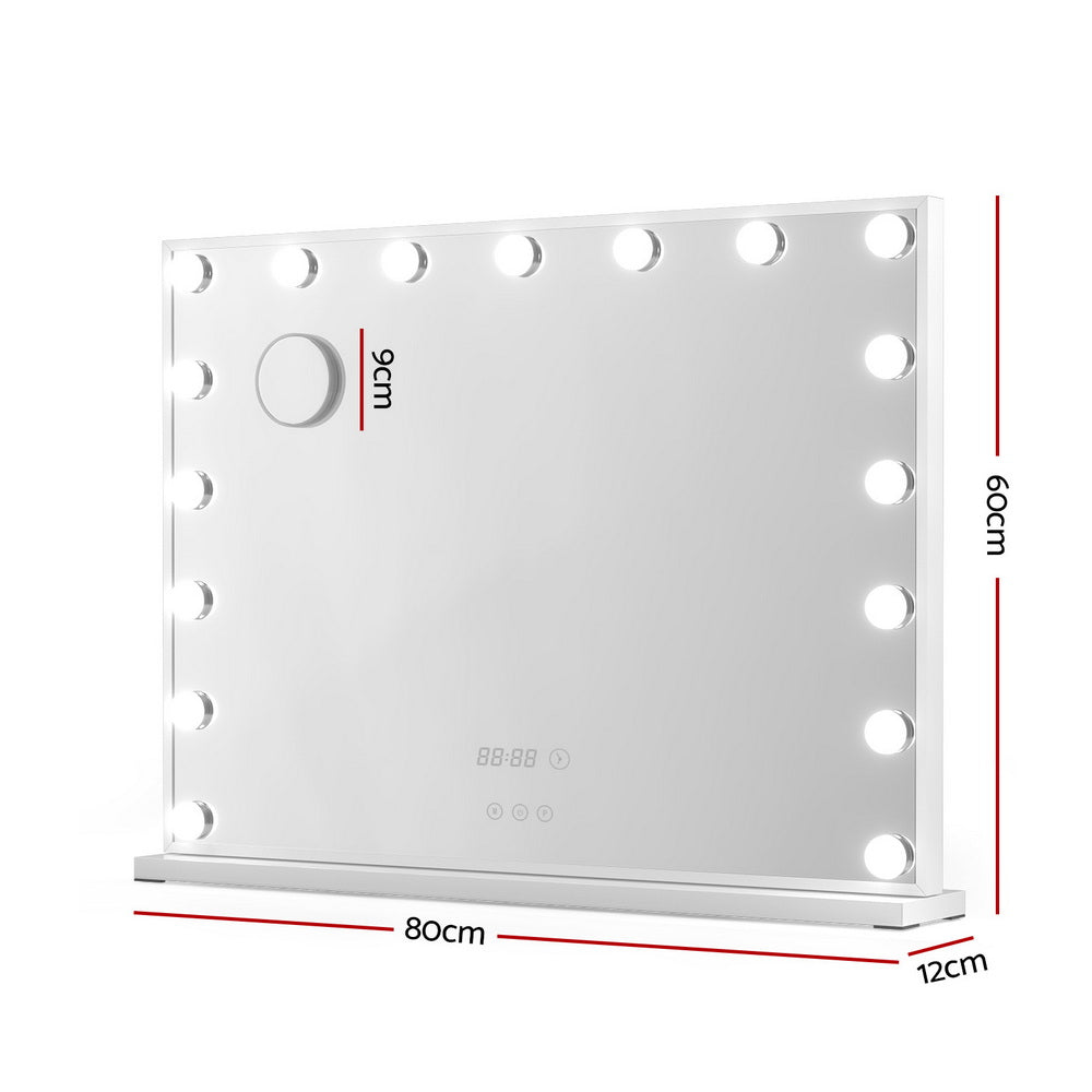 80x60cm Hollywood Vanity Mirror - LED Light Tabletop White | White colour