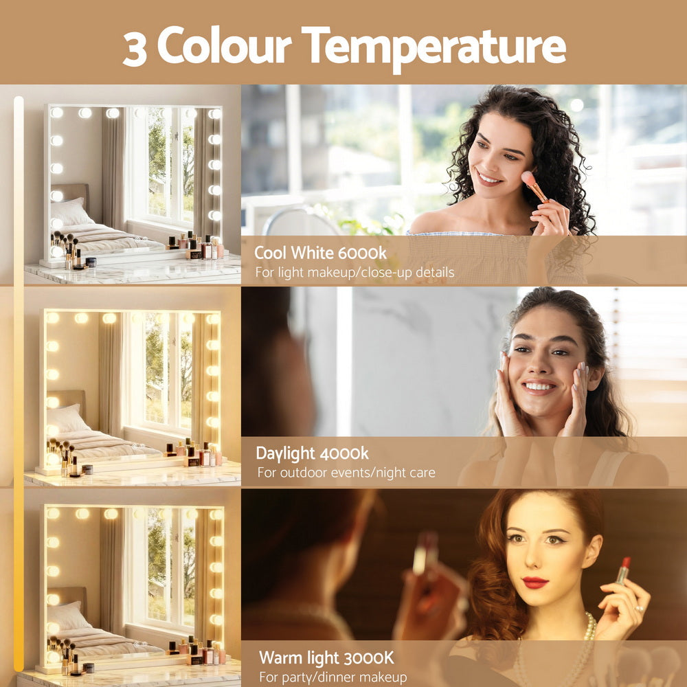 White colour - 80x60cm Hollywood Vanity Mirror - LED Light Tabletop White