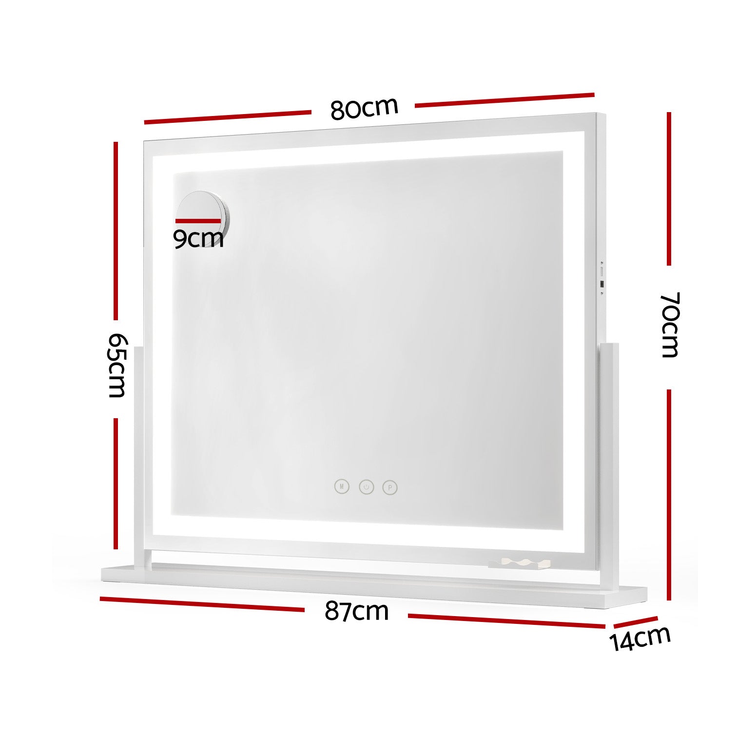 80x65cm Makeup Mirror Hollywood Vanity with LED Light White Frame
