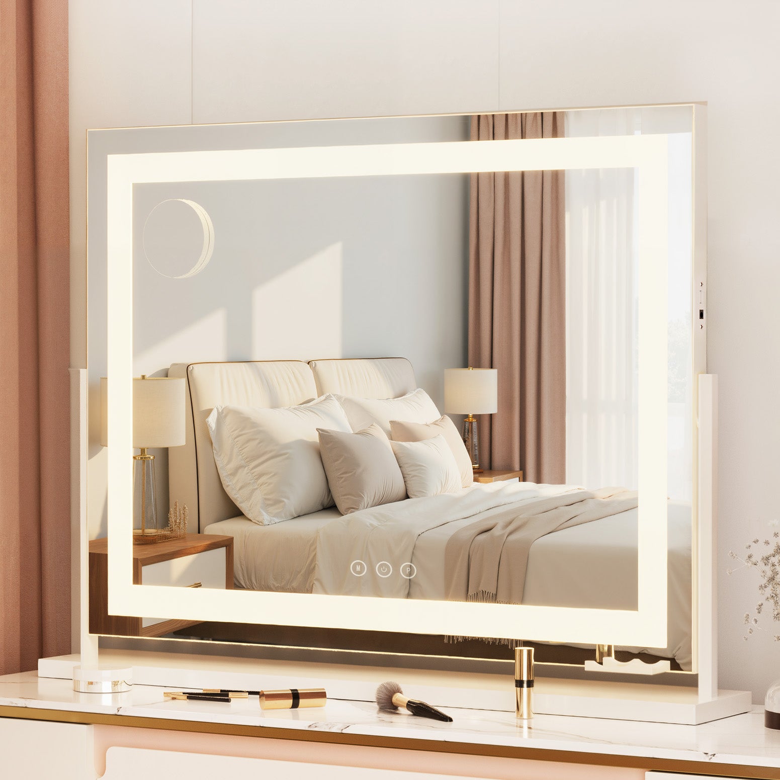 80x65cm Makeup Mirror Hollywood Vanity with LED Light White Frame