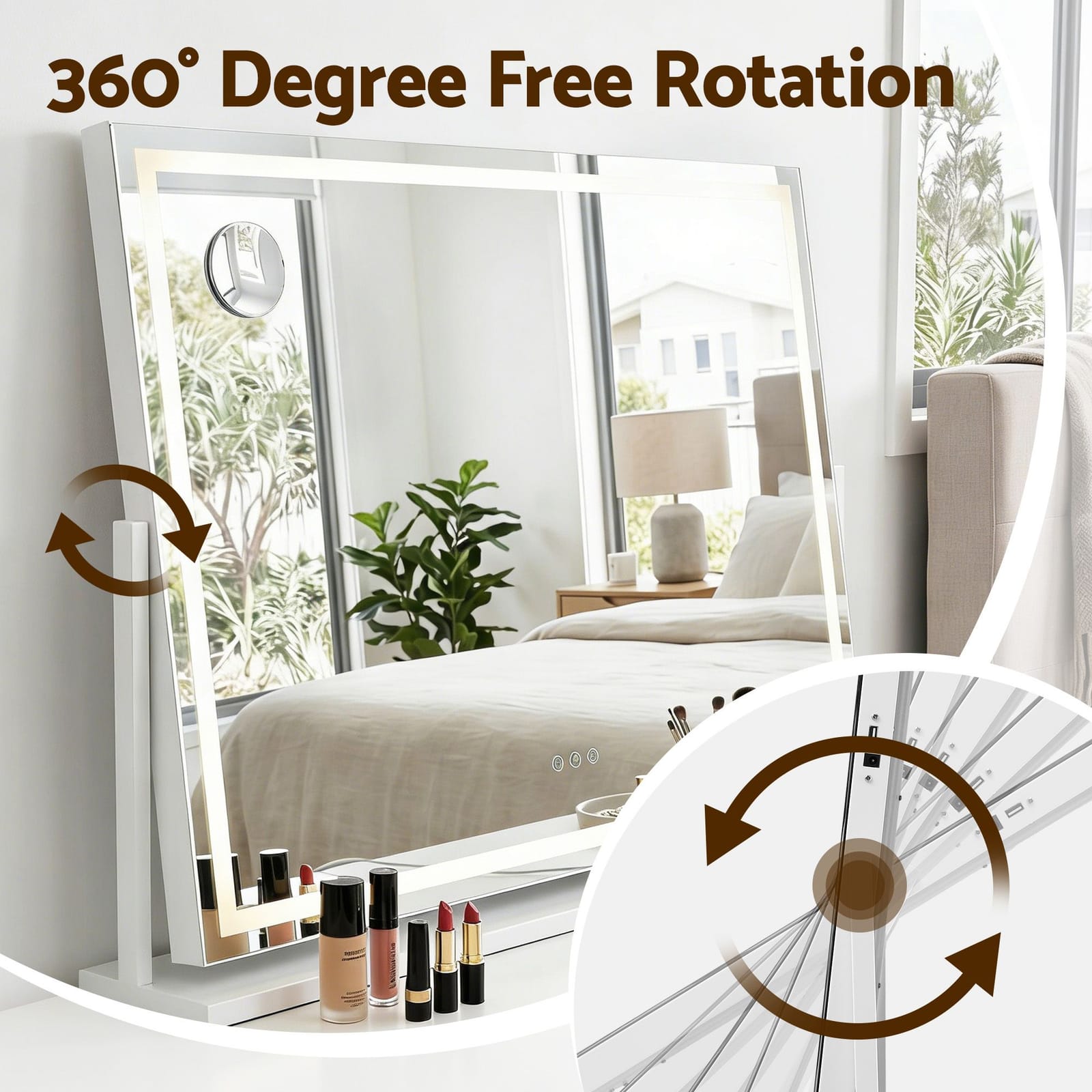 LED Vanity Mirror 100x70cm 360° Rotate 10x Mag | Simpledeals