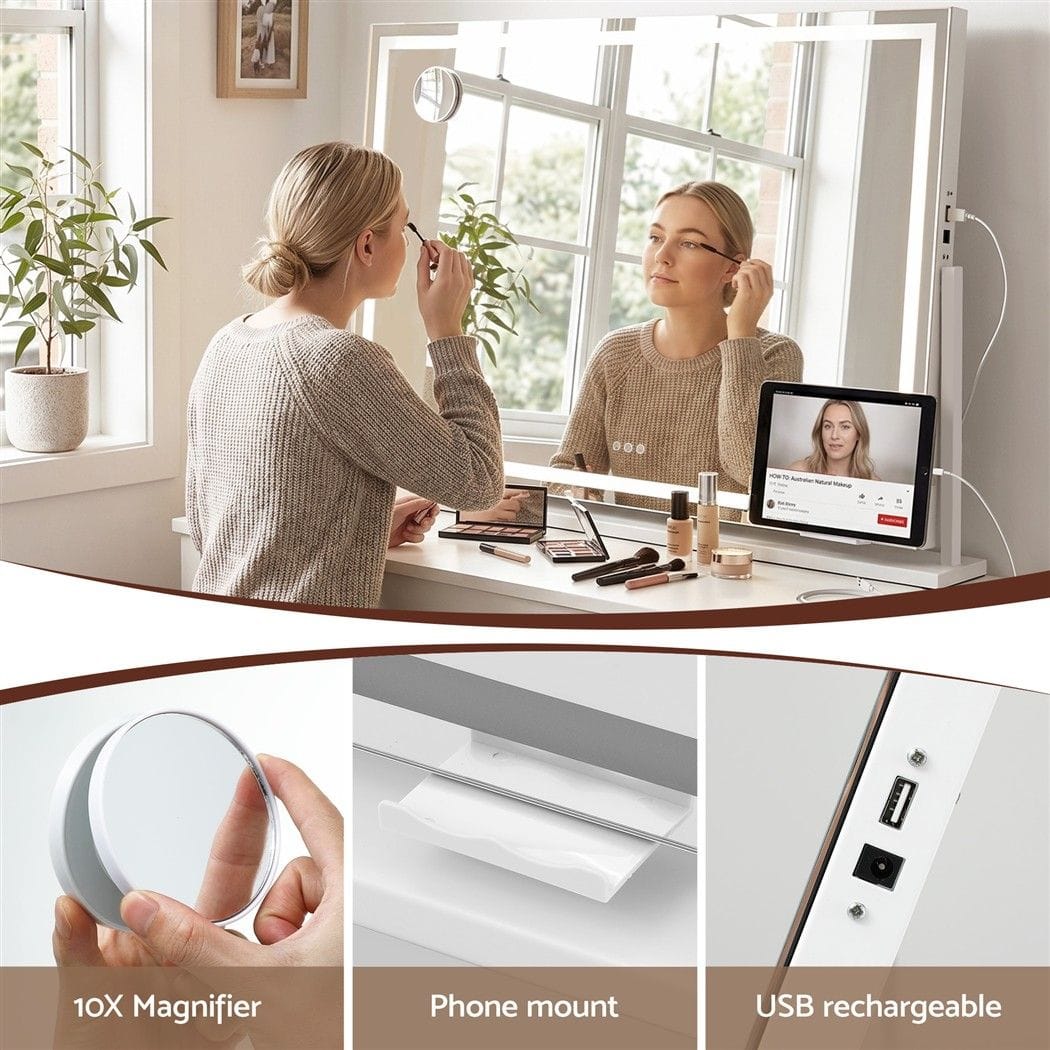 LED Vanity Mirror 100x70cm 360° Rotate 10x Mag | Simpledeals