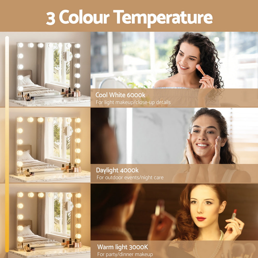 Bluetooth Makeup Mirror 58x46cm Hollywood Vanity with LED Light Wall