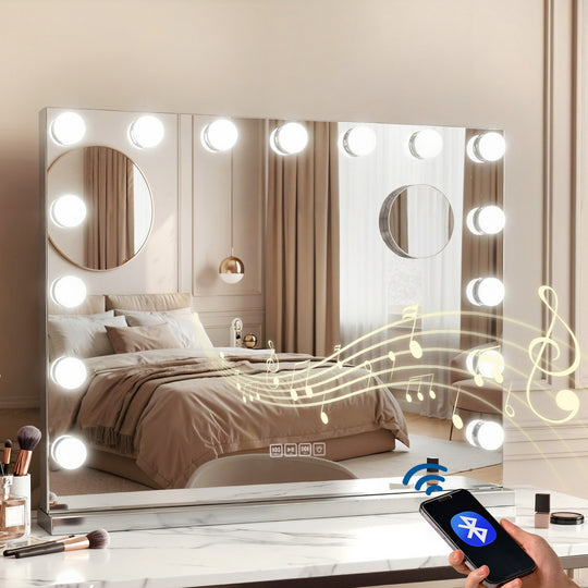 Bluetooth Makeup Mirror 58x46cm Hollywood Vanity with LED Light Wall, 516fz