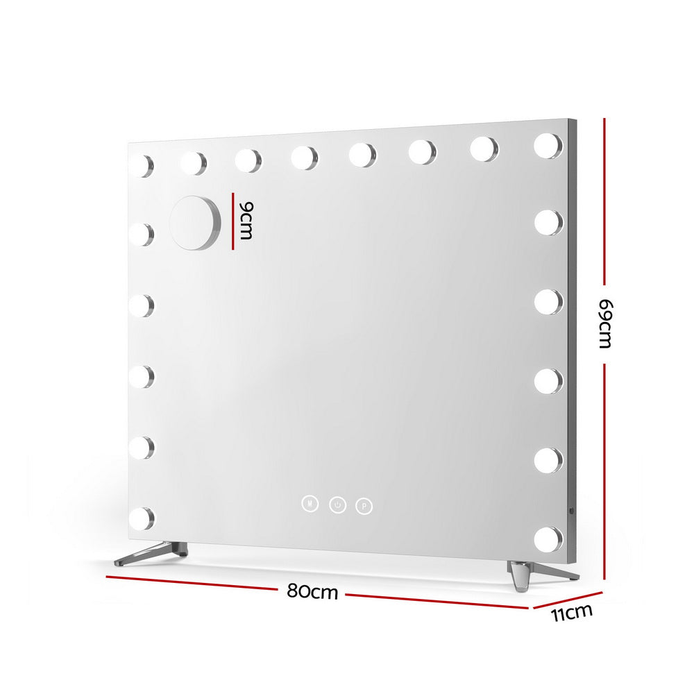 80x65cm Makeup Mirror Hollywood Vanity with LED Light Silver Legs
