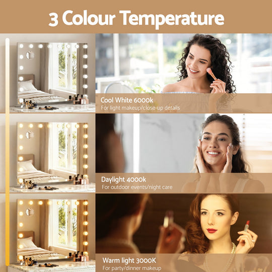 Silver colour - 80x65cm Makeup Mirror Hollywood Vanity with LED Light Silver Legs