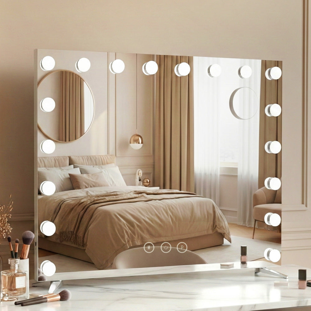 80x65cm Makeup Mirror Hollywood Vanity with LED Light Silver Legs