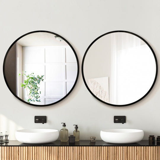 2 Wall Mirror Makeup Home Decor Framed Mirrors Round Black, Black colour
