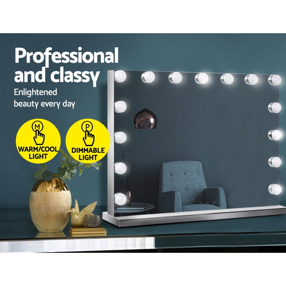 Makeup Mirror 58x46cm Hollywood Vanity with LED Light Tabletop Wall