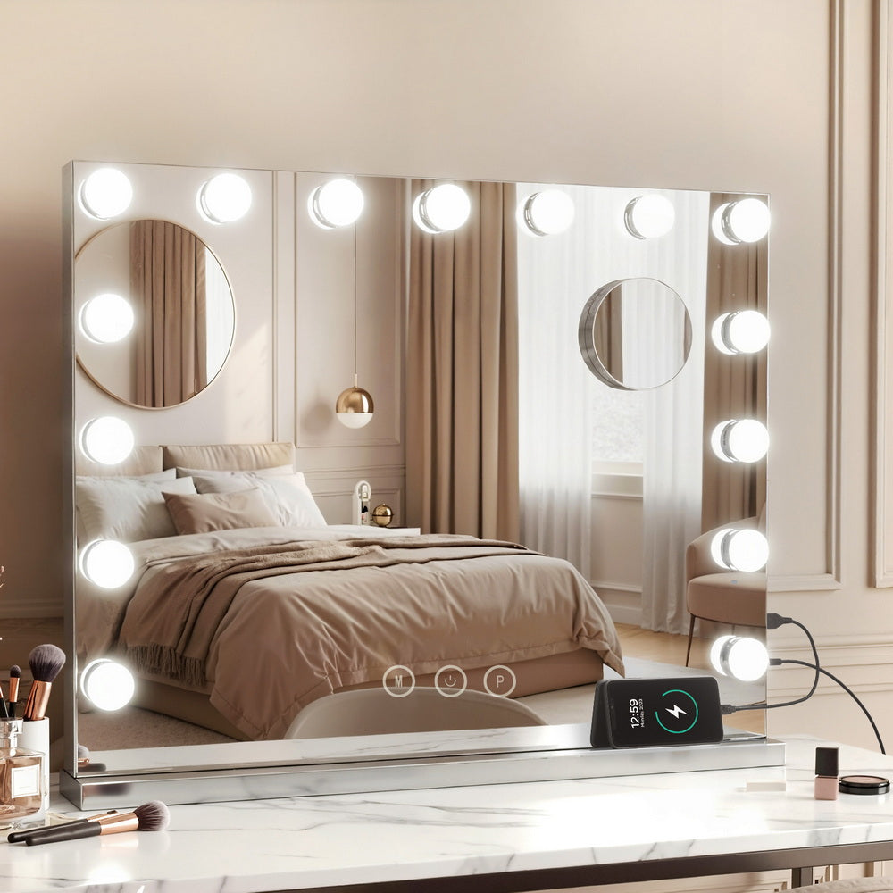Makeup Mirror 58x46cm Hollywood Vanity with LED Light Tabletop Wall