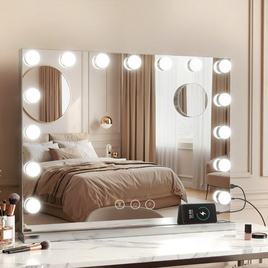 Makeup Mirror 58x46cm Hollywood Vanity with LED Light Tabletop Wall, Mirrors