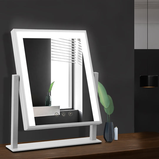 Makeup Mirror 30x40cm Hollywood Vanity with LED Light Rotation White - Embellir Dimmable Bulb Lighted