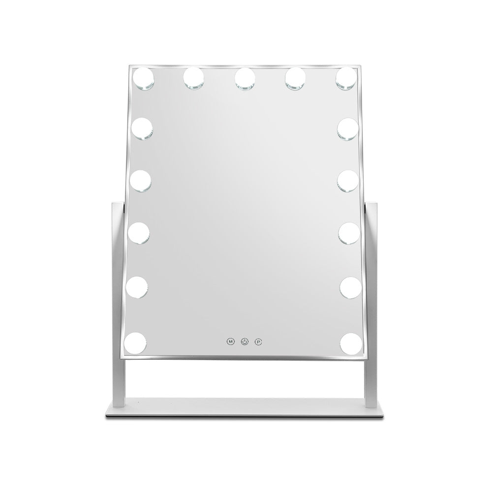 Makeup Mirror 40X50Cm Hollywood With Light Round 360&Deg; Rotation 15 Led