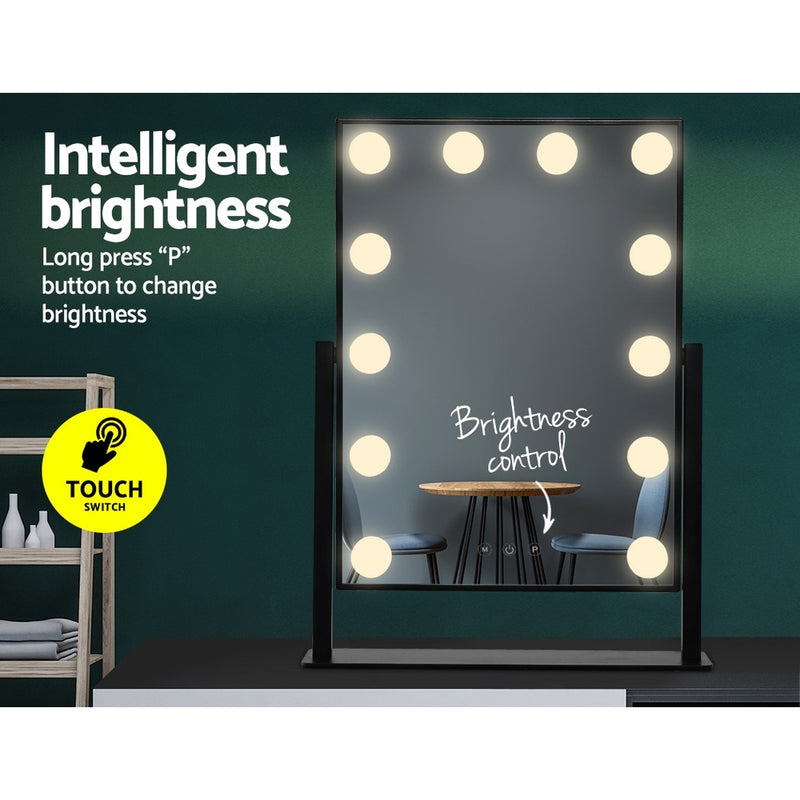 Makeup Mirrors - Makeup Mirror 30x48cm Hollywood Vanity with LED Light Rotation Tabletop