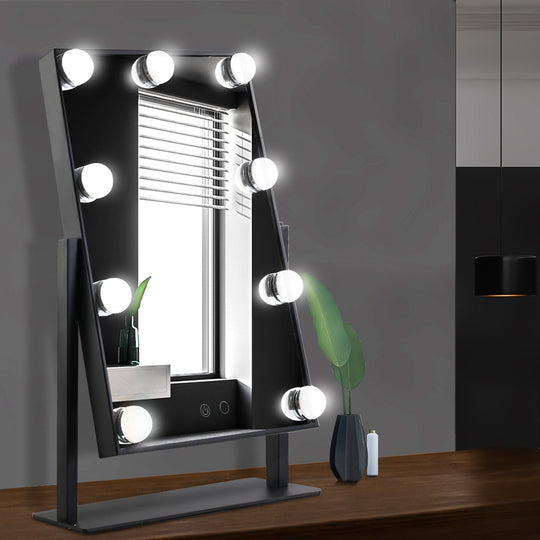 Makeup Mirror 30x48cm Hollywood Vanity with LED Light Rotation Tabletop - Embellir Standing Black Stand