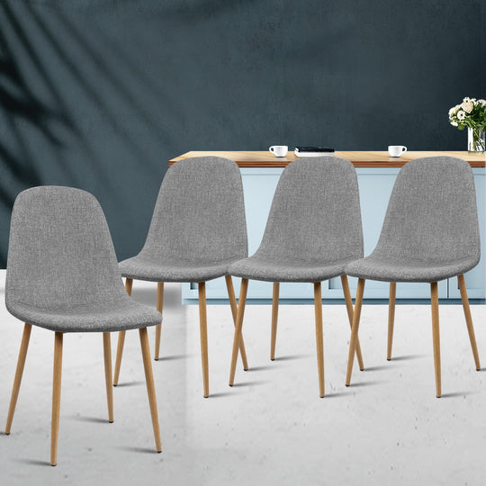 Grey colour - Dining Chairs Set of 4 Linen Fabric Grey Upholstered Modern Kitchen Chairs Iron Legs
