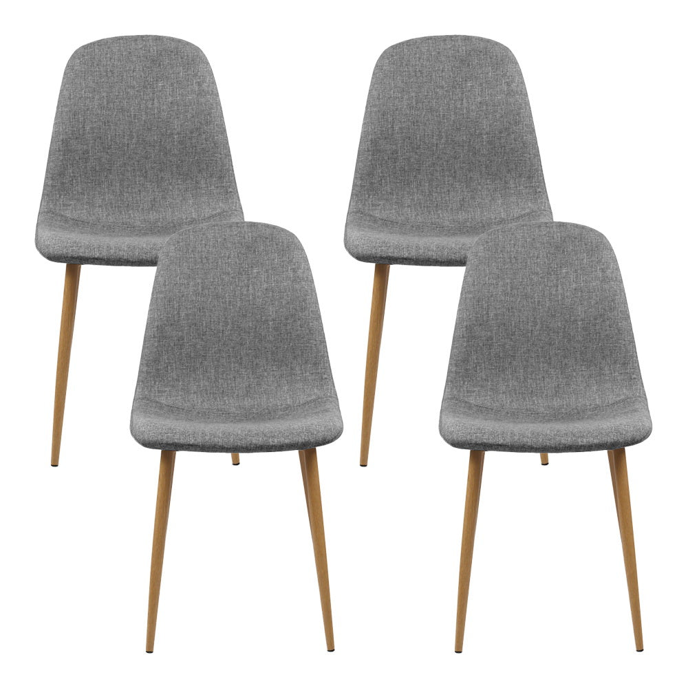Dining Chairs Set of 4 Linen Fabric Grey Upholstered Modern Kitchen Chairs Iron Legs