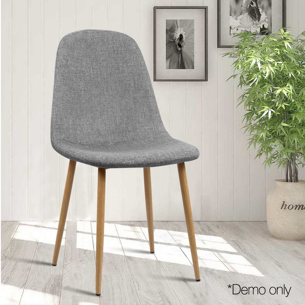 Dining Chairs Set of 4 Linen Fabric Grey Upholstered Modern Kitchen Chairs Iron Legs