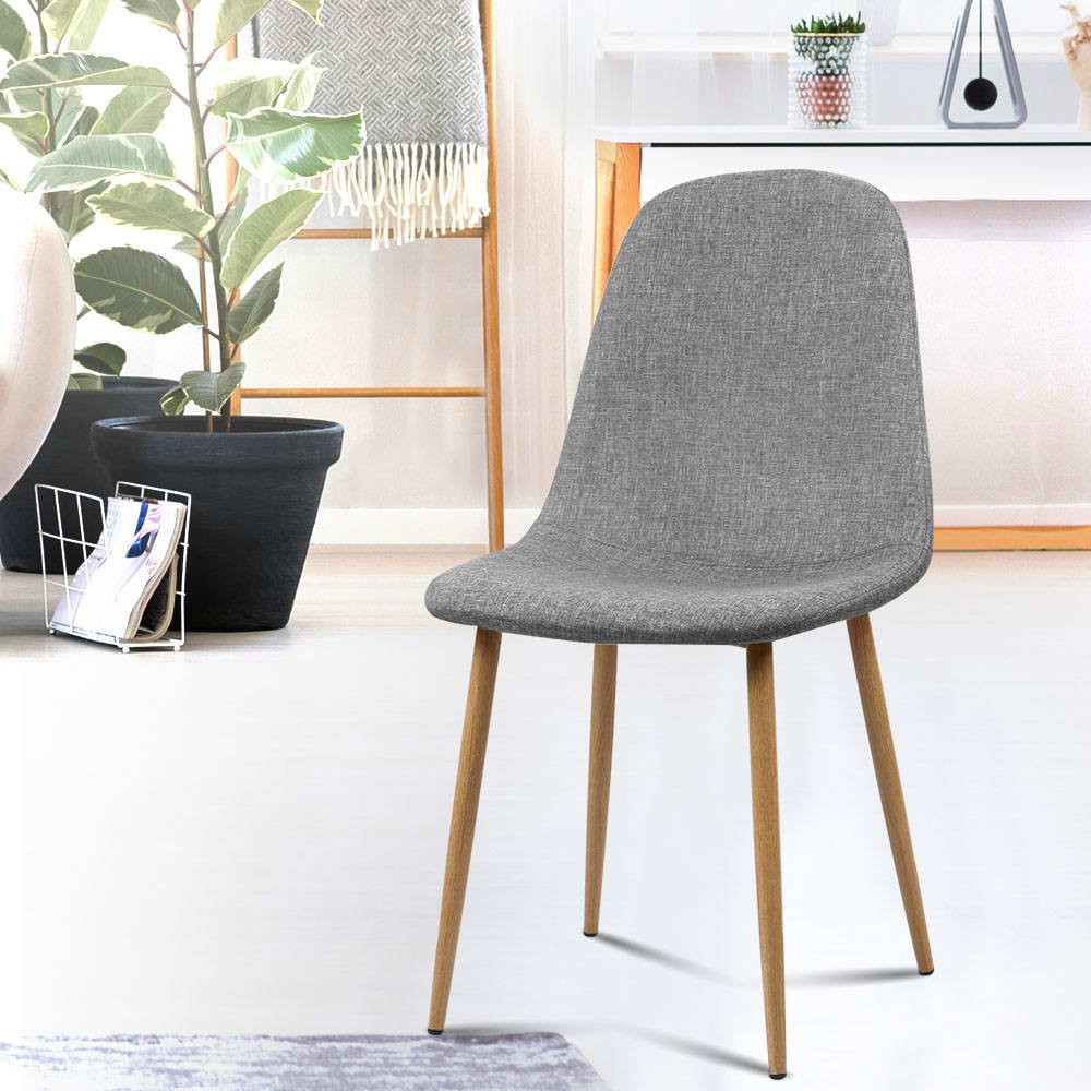 Dining Chairs Set of 4 Linen Fabric Grey Upholstered Modern Kitchen Chairs Iron Legs