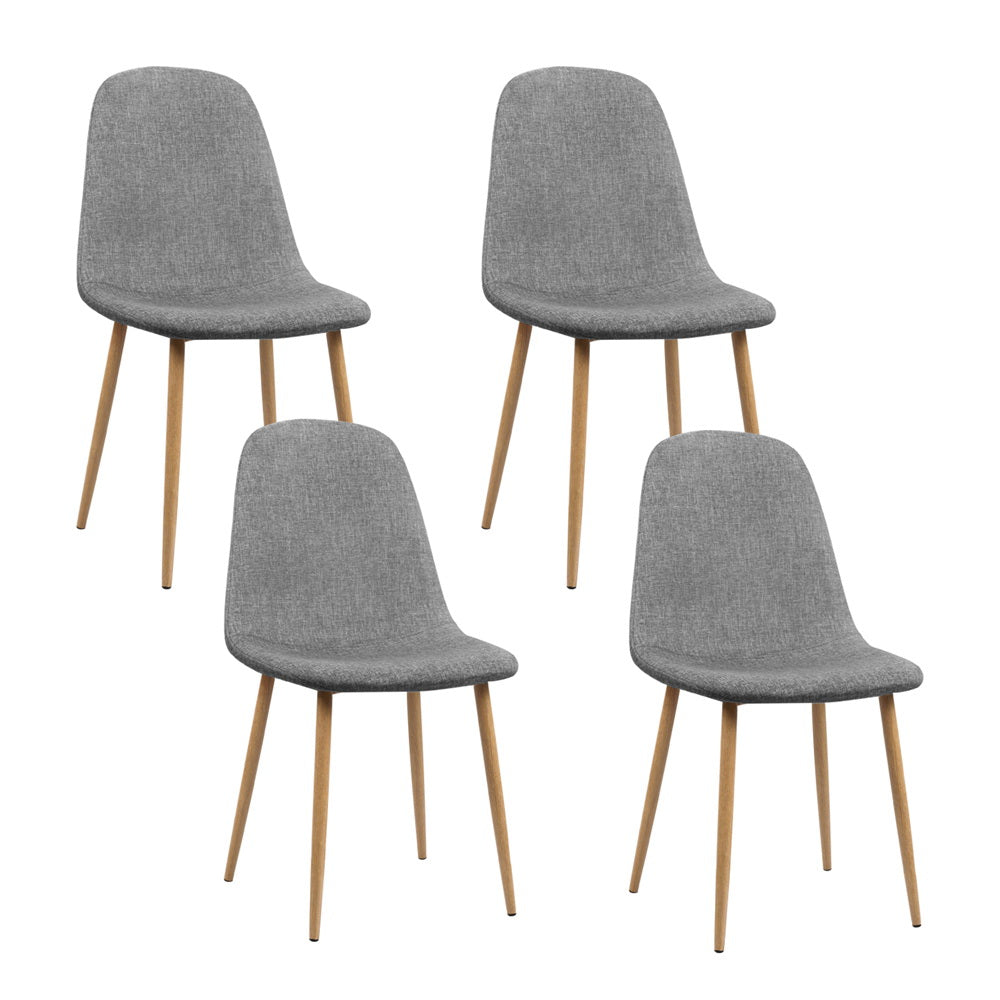 Dining Chairs Set of 4 Linen Fabric Grey Upholstered Modern Kitchen Chairs Iron Legs