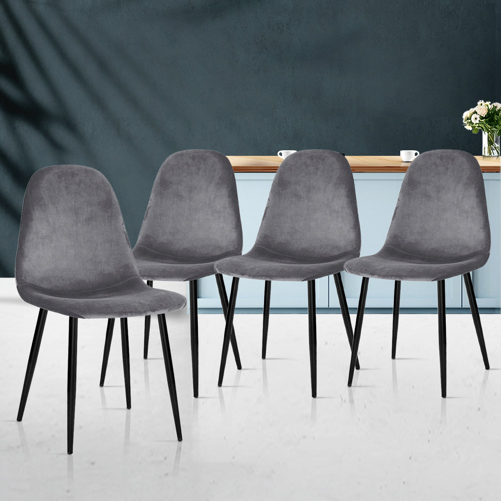 Dining Chairs Set of 4 Velvet Grey Upholstered Modern Kitchen Chairs Metal Legs
