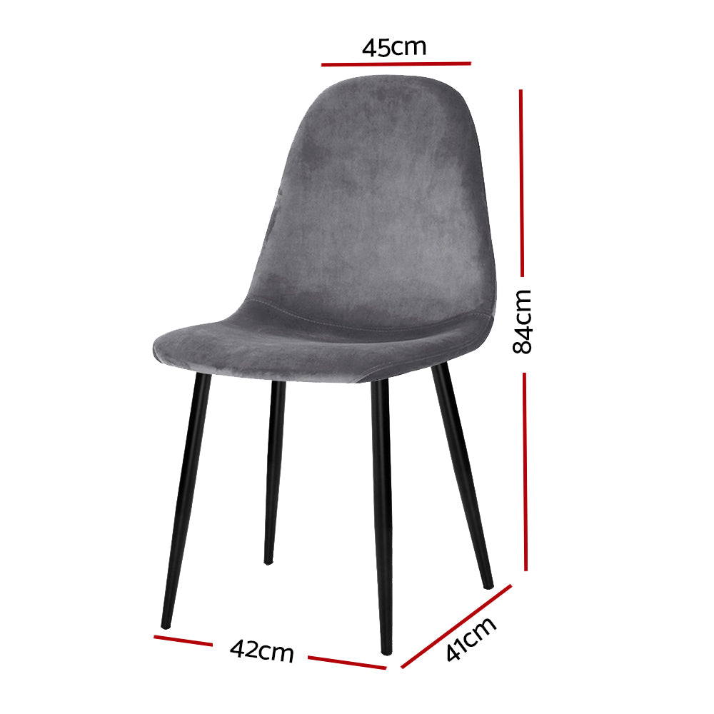 Dining Chairs Set of 4 Velvet Grey Upholstered Modern Kitchen Chairs Metal Legs