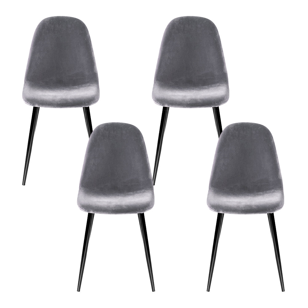 Dining Chairs Set of 4 Velvet Grey Upholstered Modern Kitchen Chairs Metal Legs