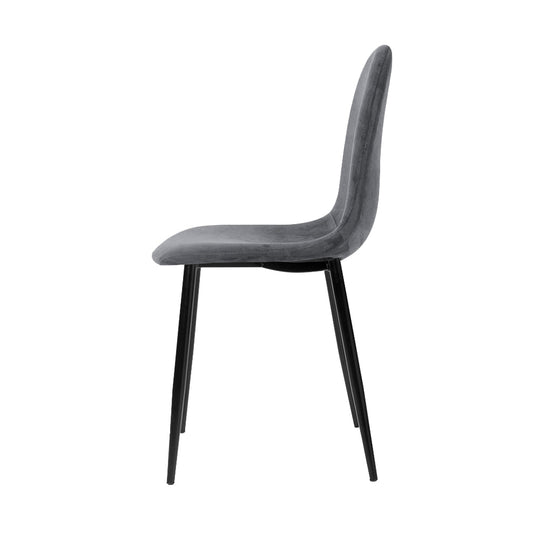 Set of 4 Velvet Dining Chairs Modern Grey Kitchen Seat