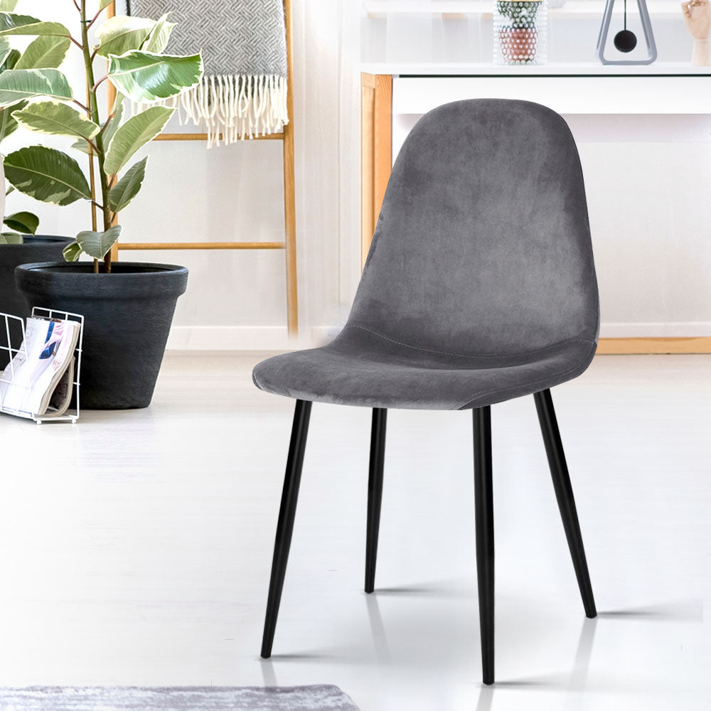 Dining Chairs Set of 4 Velvet Grey Upholstered Modern Kitchen Chairs Metal Legs