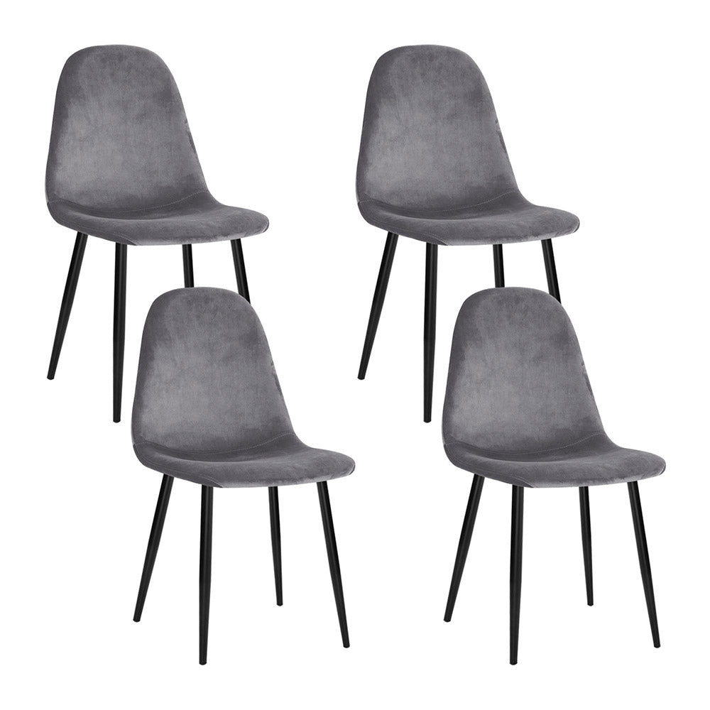 Dining Chairs Set of 4 Velvet Grey Upholstered Modern Kitchen Chairs Metal Legs