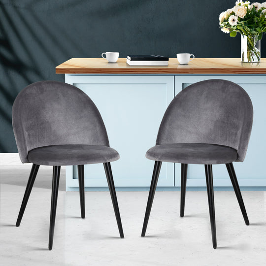 Grey colour - Dining Chairs Set Of 2 Velvet Solid Curved Dark Grey