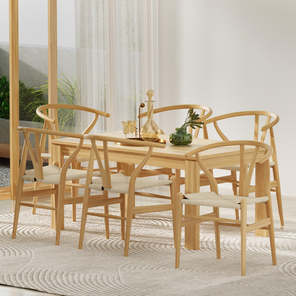 Dining Chairs Wooden Rattan Seat Wishbone Back
