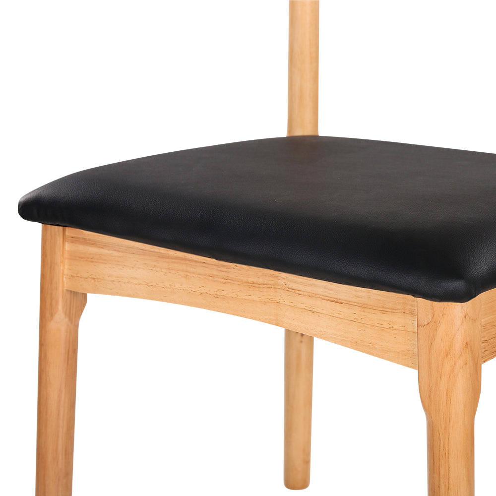 Dining Chair Rubber Wood Leather Seat Black, Wood finish