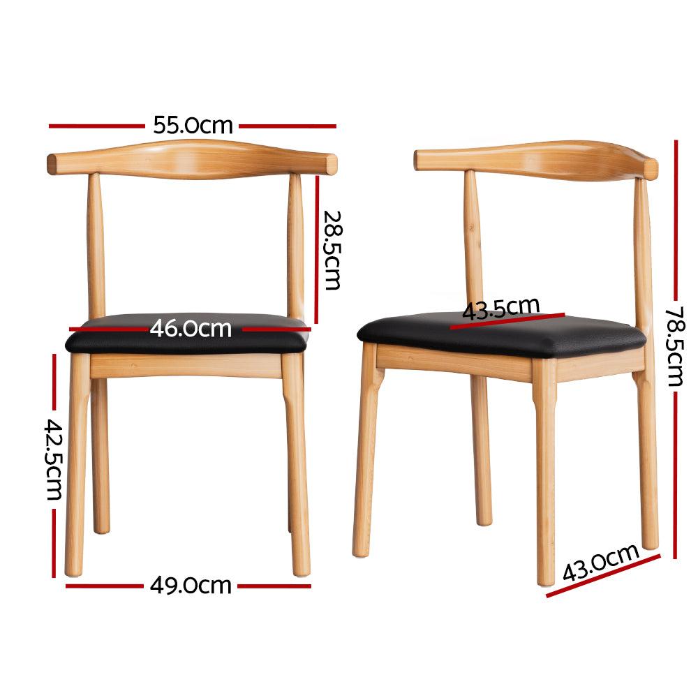 2x Black Leather Dining Chairs – Rubber Wood Frame, Modern and Elegant