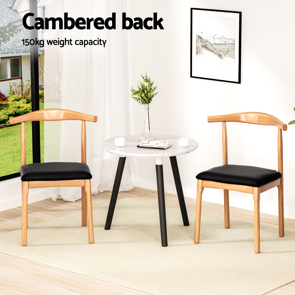 2x Black Leather Dining Chairs – Rubber Wood Frame, Modern and Elegant